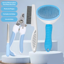 KIT 4 Pçs para Pets: Escova Removedora Tira Pelos de Cães E Gatos +Pente de Pulgas+Cortador de Unhas+Lixa de Unha PET-01