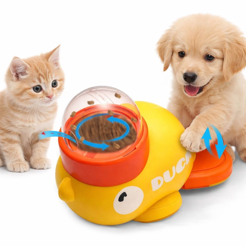 Dispensador Interativo De Comida Para Pets Em Forma De Pato Amarelo, Tigela Lenta para Pets